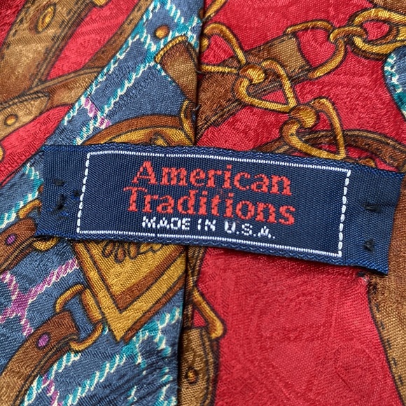 Equestrian Snaffle Bit Saddlebag Rein Red Tie 57 x 4” 100% Silk Italy - Picture 5 of 7